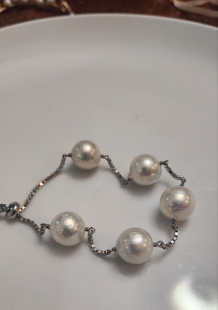 Sterling Genuine Pearl Bolo Bracelet